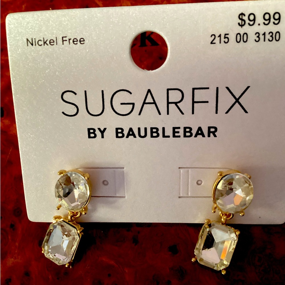 Sugarfix by BaubleBar gold tone & white stone round stud with emerald cut drop.
